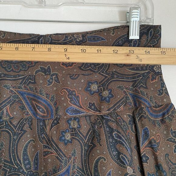 Vintage Midi Pleated Skirt M Olive Green Paisley Wool Silk Prairie Cottagecore - Picture 4 of 8